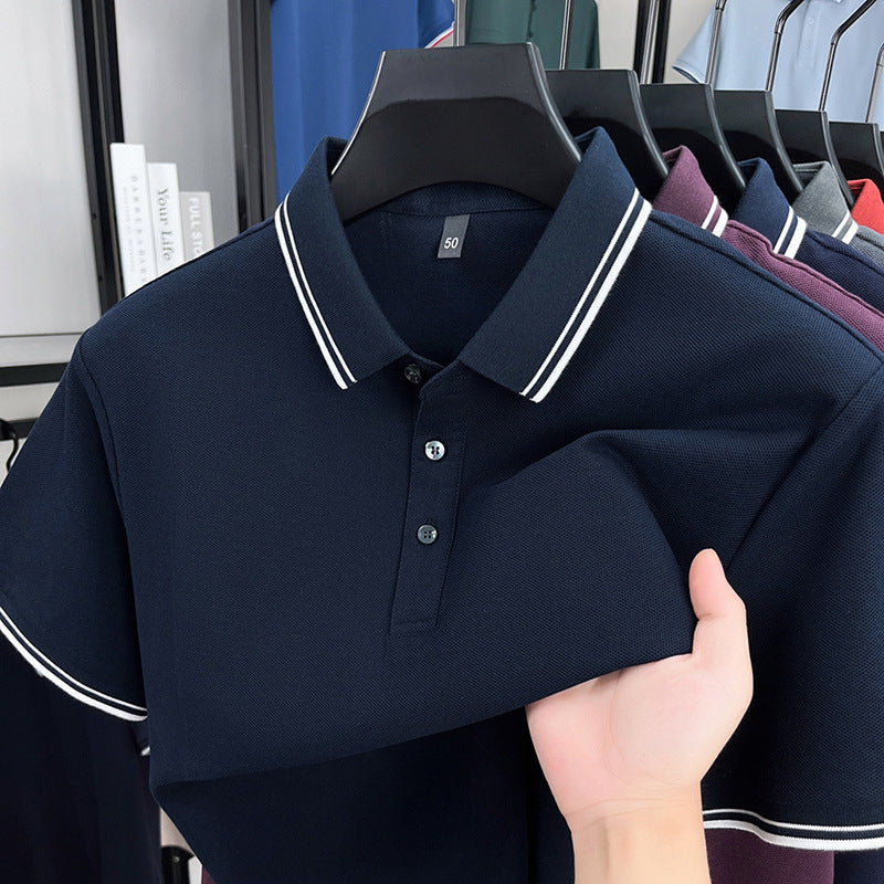 Summer Lapel Mercerized Cotton T-shirt Breathable